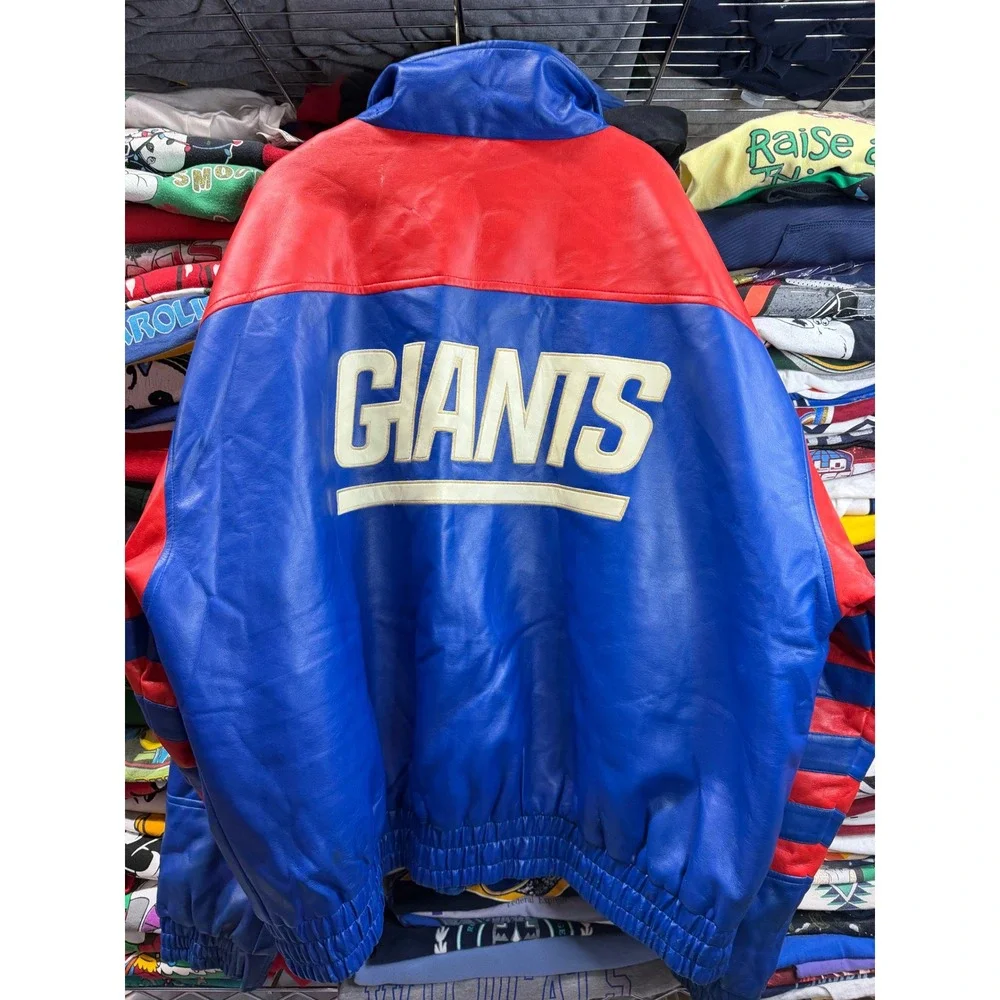 Vintage NFL New York Giants Leather Jacket Essex Mfg Blue Red Mens 2XL GIANTS